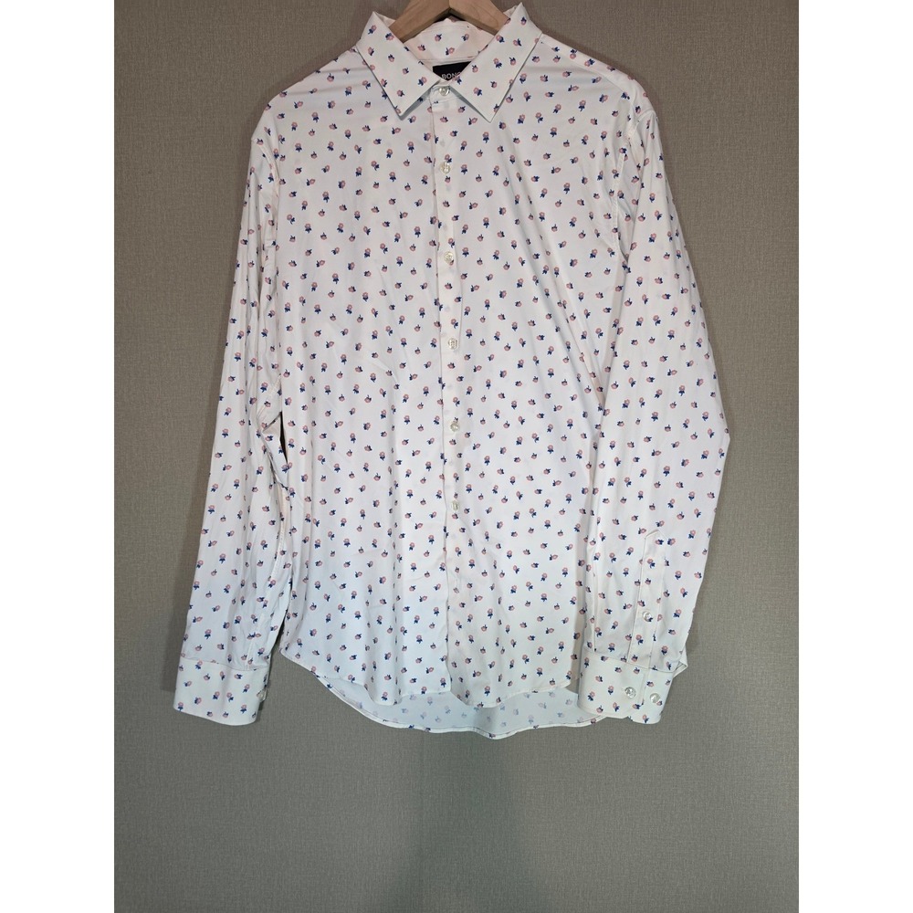 Bonobos Slim Fit Long Shirt Mens Large White Pink Blue Micro Floral Button Down